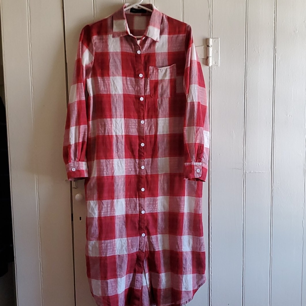Zanzea Casual Plaid Dress Gown Size Medium